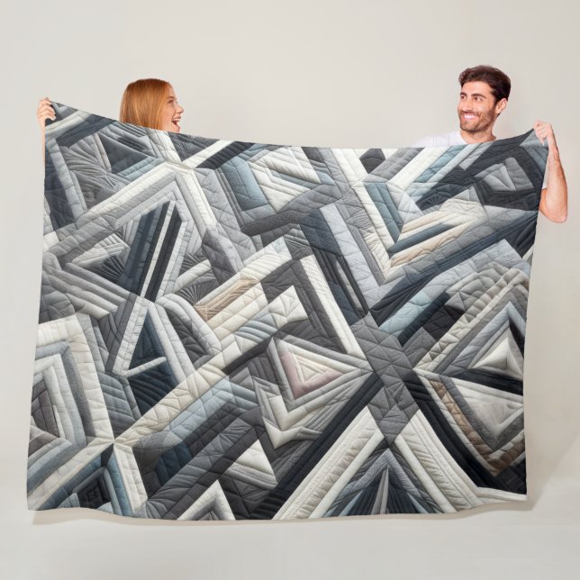 Quilted Abstract Design Fleece Blanket (In Situ)