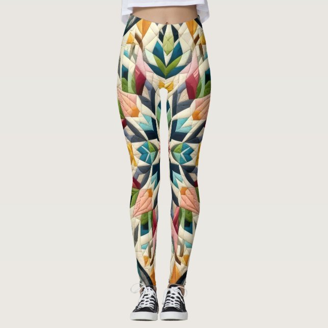 Quilted Abstract Design Leggings (Front)