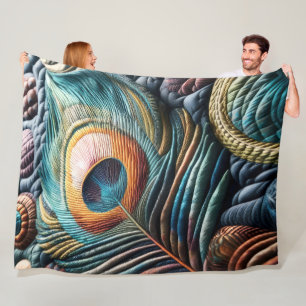 Quilted Abstract Peacock Feather Fleece Blanket