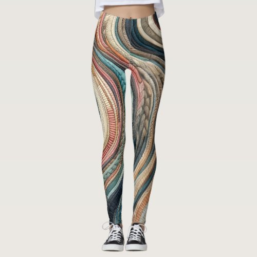 Quilted Abstract Stripe Design Leggings