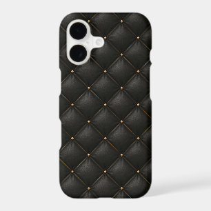 Quilted Black Leather with Gold Studs iPhone 17 Case