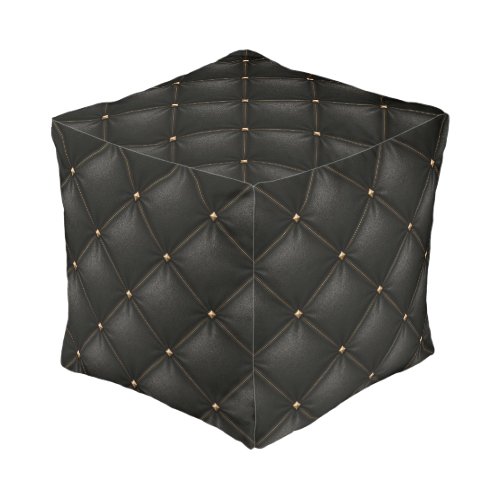 Quilted Black Leather with Gold Studs Pouf
