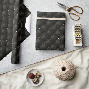Quilted Black Leather with Gold Studs Wrapping Paper
