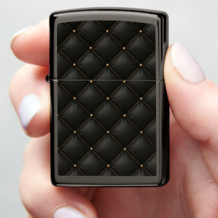Quilted Black Leather with Gold Studs Zippo Lighter
