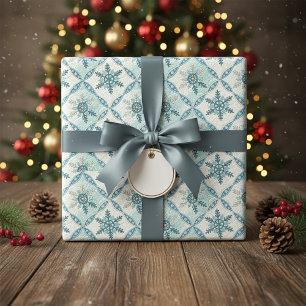 Quilted Blue Snowflake Pattern Winter  Wrapping Paper