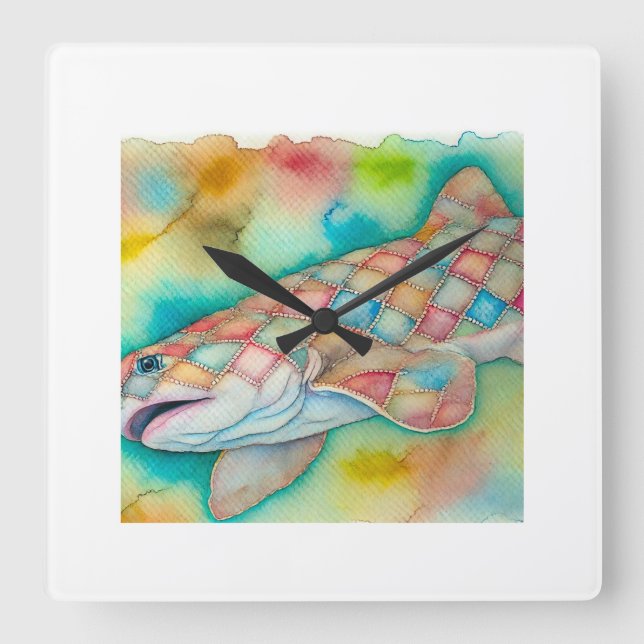 Quilted Catshark 090724AREF124 - Watercolor Square Wall Clock (Front)
