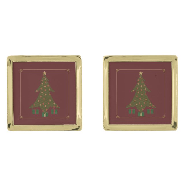 Quilted Christmas Cuff Links (Front)