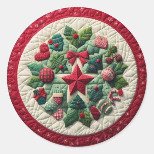 Quilted Christmas Design Classic Round Sticker