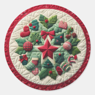 Quilted Christmas Design Classic Round Sticker