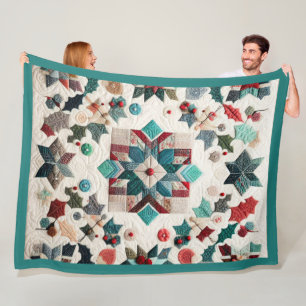 Quilted Christmas Design Fleece Blanket