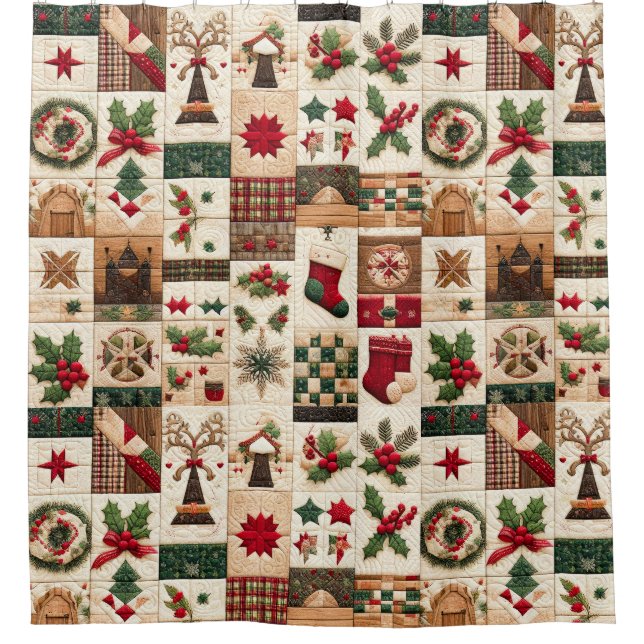 Quilted Christmas Design Shower Curtain (Front)
