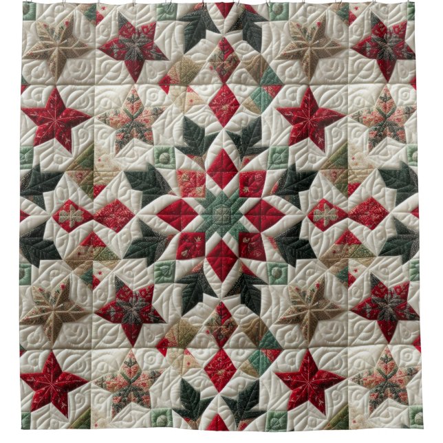 Quilted Christmas Design Shower Curtain (Front)