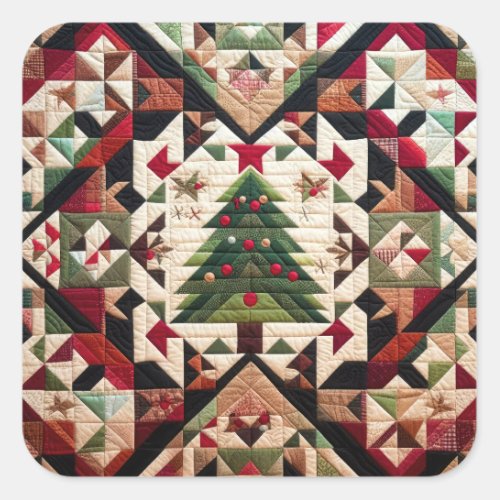 Quilted Christmas Design Square Sticker