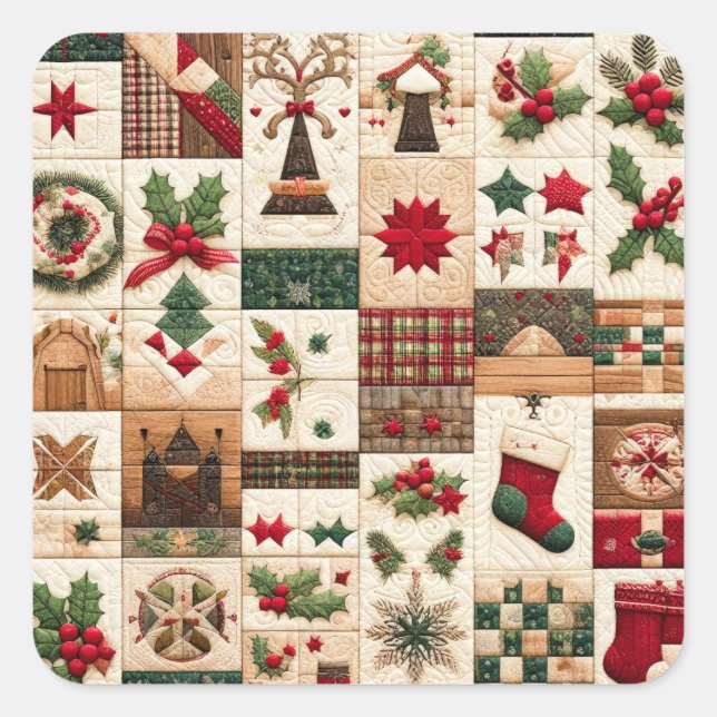 Quilted Christmas Design Square Sticker (Front)