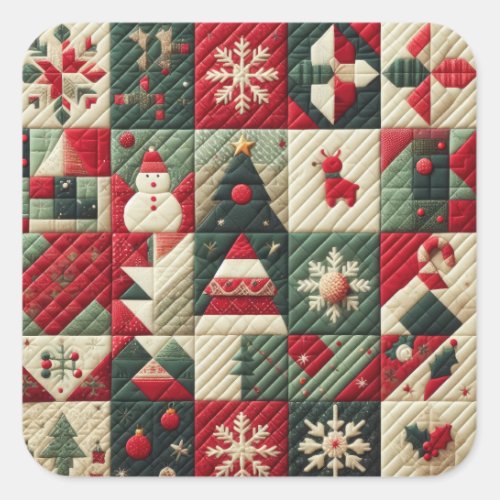 Quilted Christmas Design Square Sticker