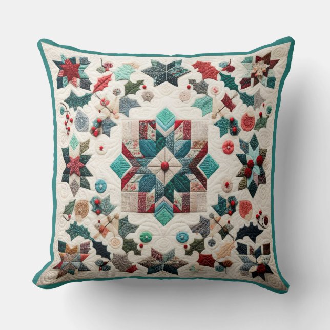 Quilted Christmas Design Throw Pillow (Front)