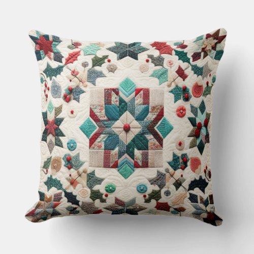 Quilted Christmas Design Throw Pillow