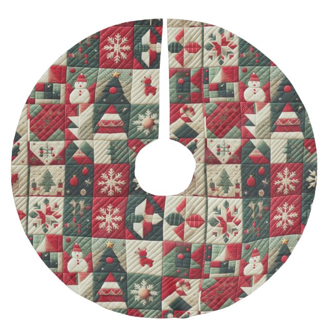 Quilted Christmas Designs Brushed Polyester Tree Skirt (Front)