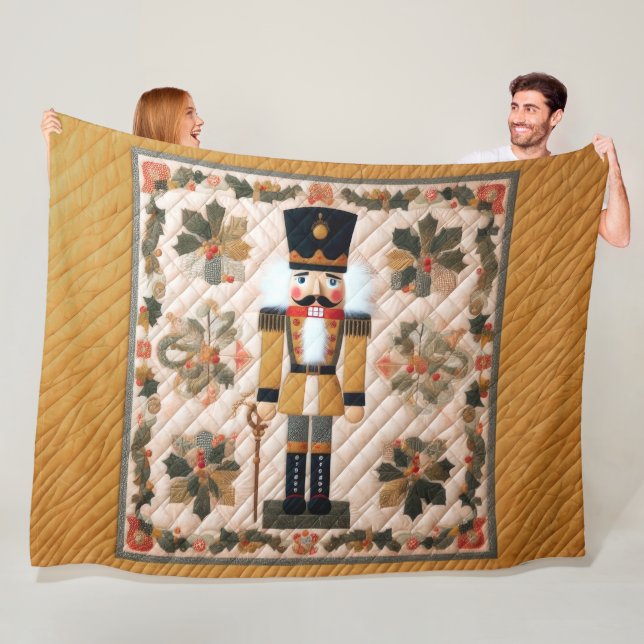 Quilted Christmas Nutcracker Fleece Blanket Gold (In Situ)