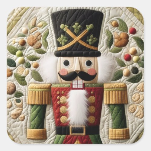 Quilted Christmas Nutcracker Square Sticker