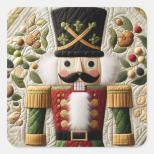 Quilted Christmas Nutcracker Square Sticker