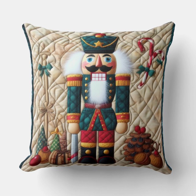 Quilted Christmas Nutcracker Throw Pillow (Front)
