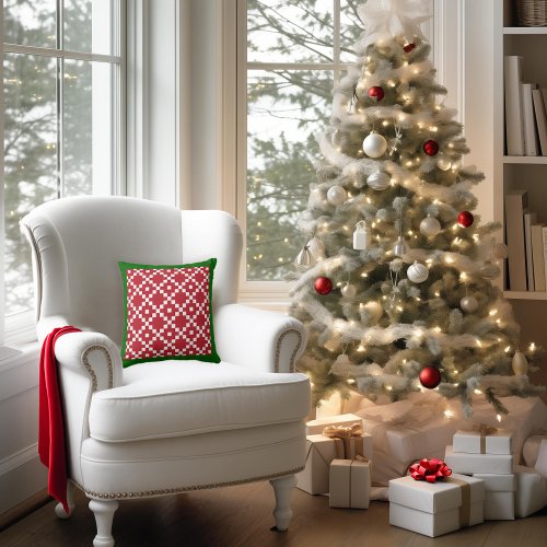 Quilted Christmas Pattern Red and Green Throw Pillow