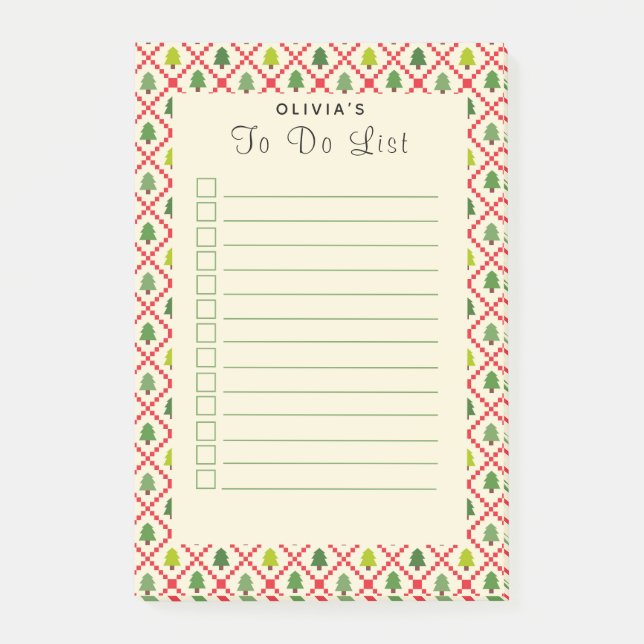 Quilted Christmas Trees To Do List Notes (Front)