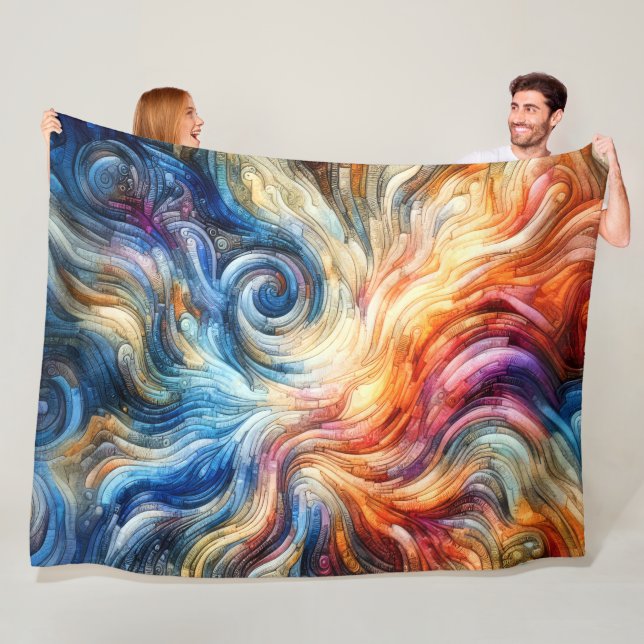 Quilted Colorful Abstract Design Fleece Blanket (In Situ)