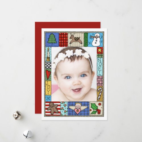 Quilted Cozy Christmas  One Photo Holiday Card