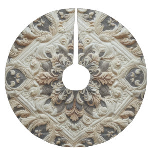 Quilted Cream Gray Ornate Arabesque Brushed Polyester Tree Skirt