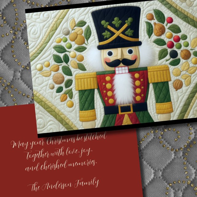 Quilted Design Nutcracker Christmas Holiday Card (Creator Uploaded)