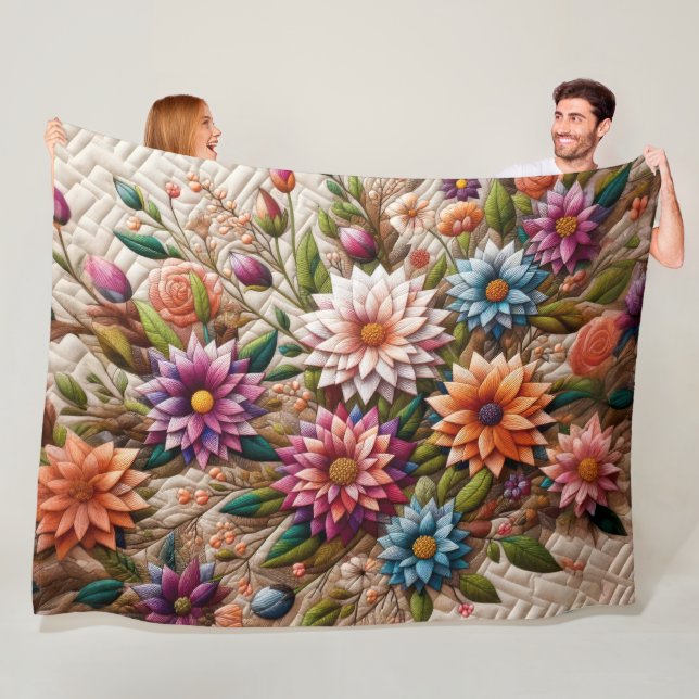 Quilted Design of Flowers Fleece Blanket (In Situ)