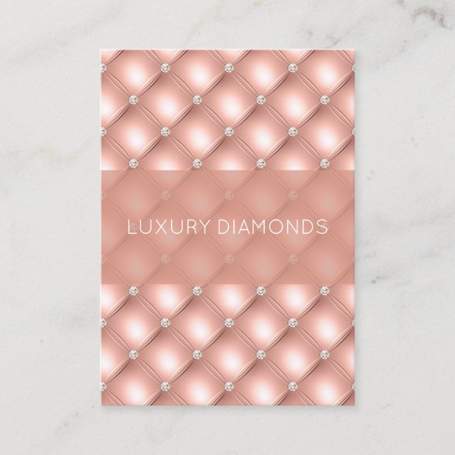 Quilted Diamond Sparkly Rose Gold Pink Luxury Business Card (Front)