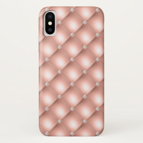 Quilted Diamond Sparkly Rose Gold Pink Luxury iPhone X Case