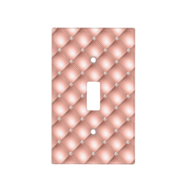 Quilted Diamond Sparkly Rose Gold Pink Luxury Light Switch Cover (Front)