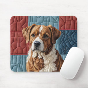 Quilted Dog On Patchwork Pattern Mouse Pad