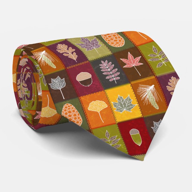 Quilted Fall Leaves Neck Tie (Rolled)