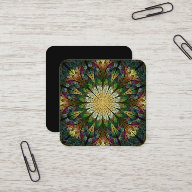 Quilted Flower Abstract Square Business Card (Front/Back In Situ)