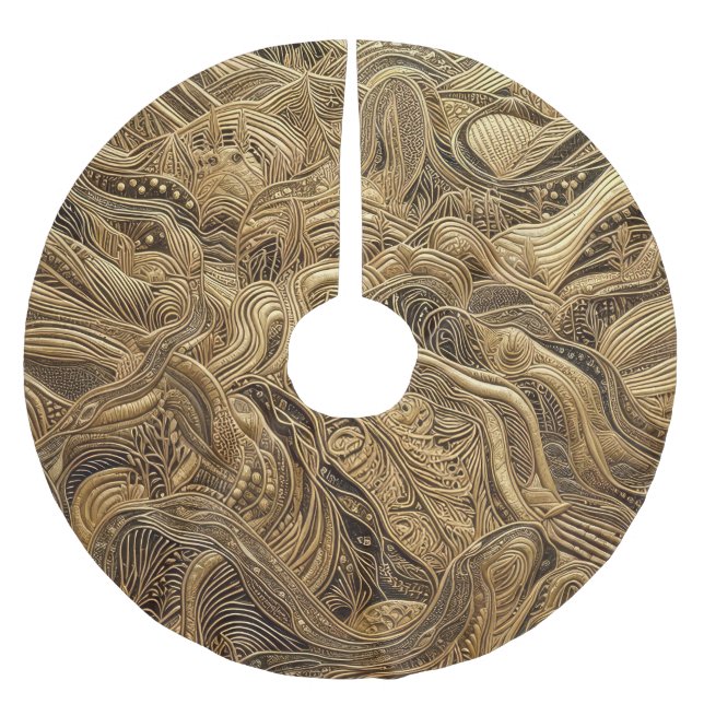 Quilted Gold Abstract Design Brushed Polyester Tree Skirt (Front)