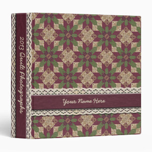 Quilted Green Burgundy Star 3 Ring Binder