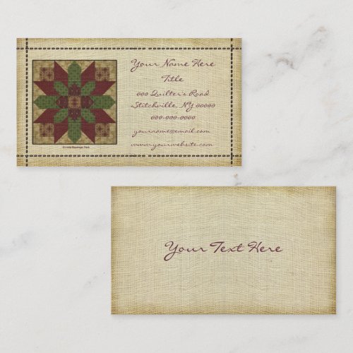 Quilted Green Burgundy Star Business Cards