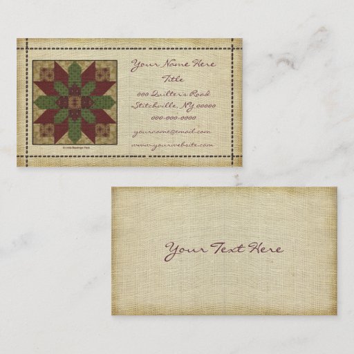 Customizable Quilted Green Burgundy Star Business Cards