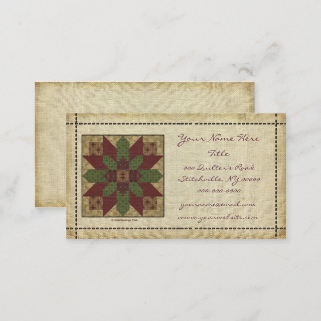 Quilted Green Burgundy Star Business Card (Front/Back)