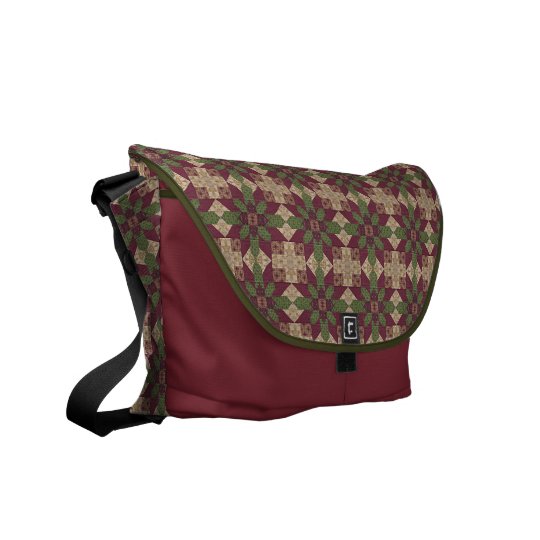 Quilted Green Burgundy Star Courier Bag