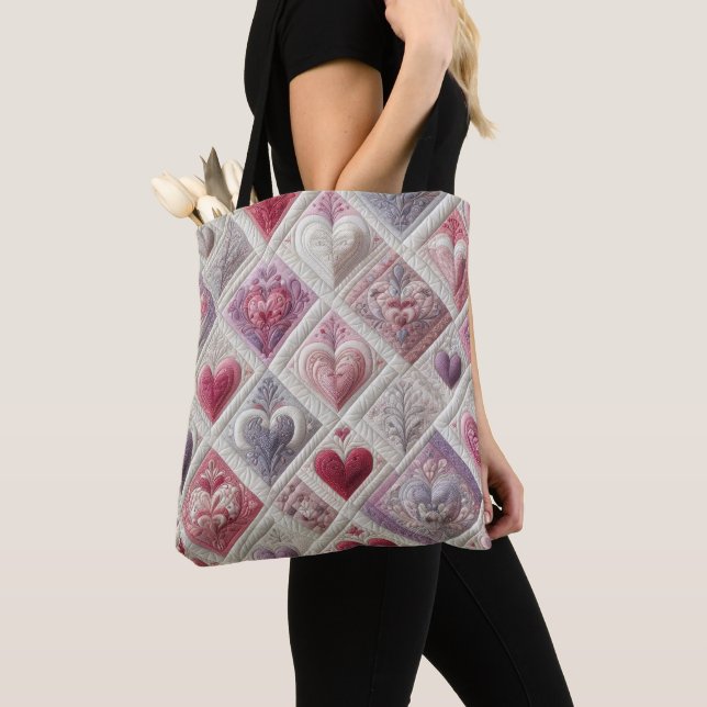 Quilted Heart Design Tote Bag (Close Up)