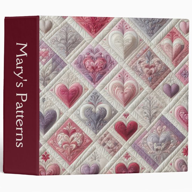 Quilted Hearts 3 Ring Binder (Front/Spine)