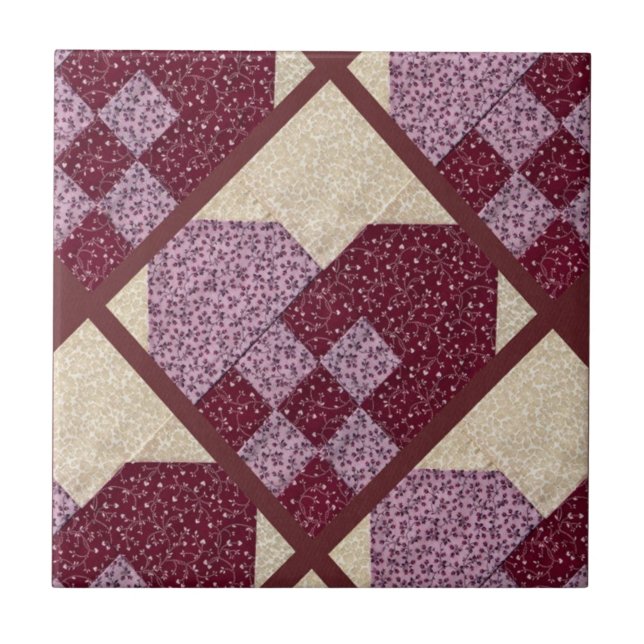 Quilted Hearts Ceramic Tile (Front)