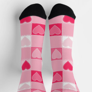 Quilted Hearts on Checks, Bubblegum Pink Socks