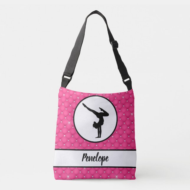 Quilted Hot Pink Faux Rhinestone Handstand  Crossbody Bag (Front)